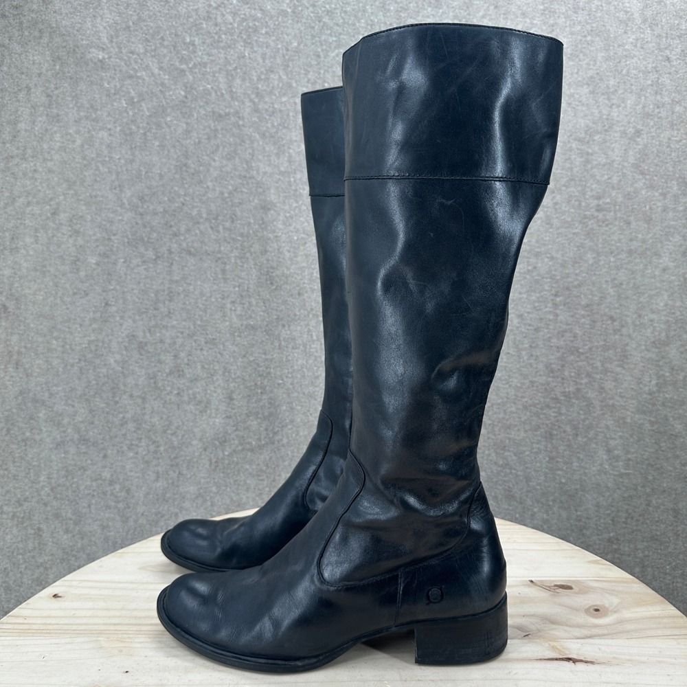Born Tall Riding Boots Womens 9.5 Black Leather Side Zip Block Heel Knee High